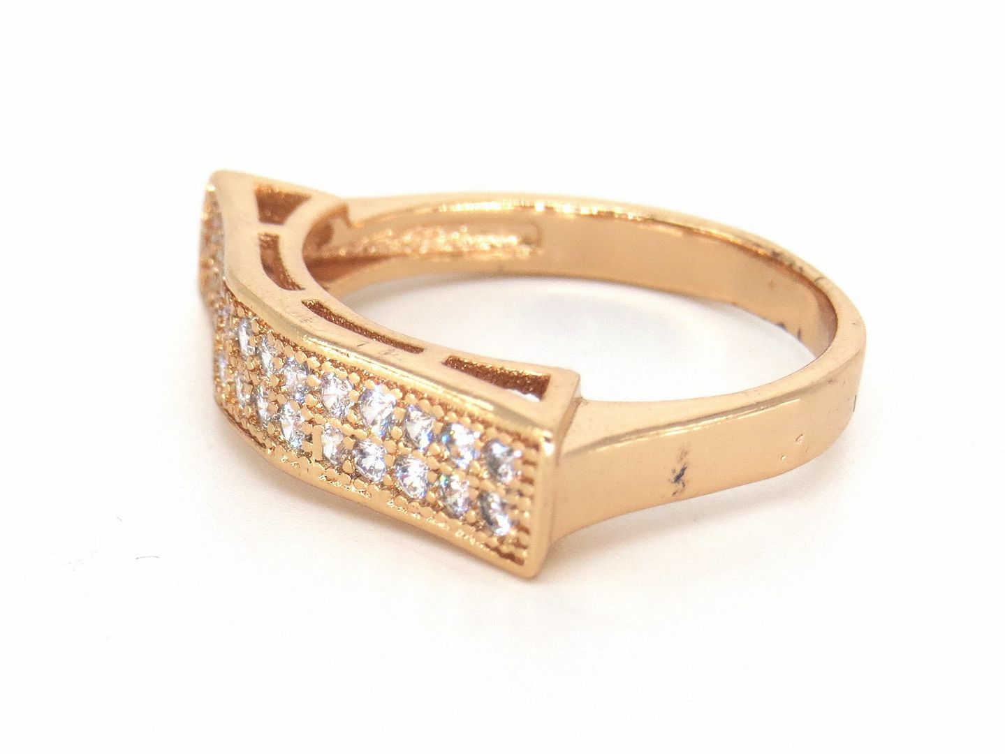 Jewelshingar Jewellery American Diamond Clear Colour Size 14 Rose Gold Plated Ring For Girls ( 58965RIN )