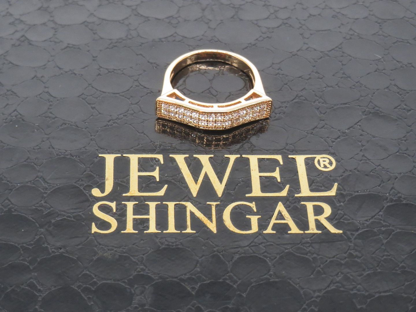 Jewelshingar Jewellery American Diamond Clear Colour Size 14 Rose Gold Plated Ring For Girls ( 58965RIN )