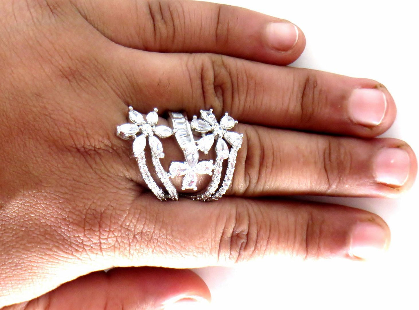 Jewelshingar Jewellery American Diamond Clear Colour Size 12 Silver Plated Ring For Girls ( 59021RIN )