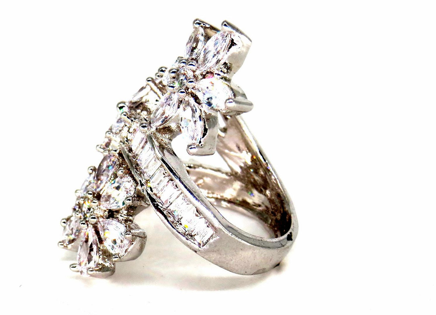 Jewelshingar Jewellery American Diamond Clear Colour Size 12 Silver Plated Ring For Girls ( 59021RIN )