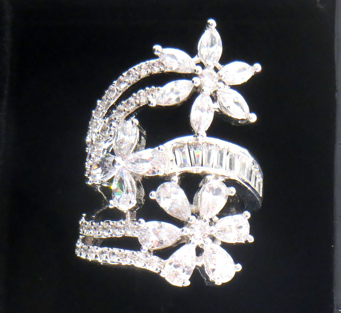 Jewelshingar Jewellery American Diamond Clear Colour Size 12 Silver Plated Ring For Girls ( 59021RIN )
