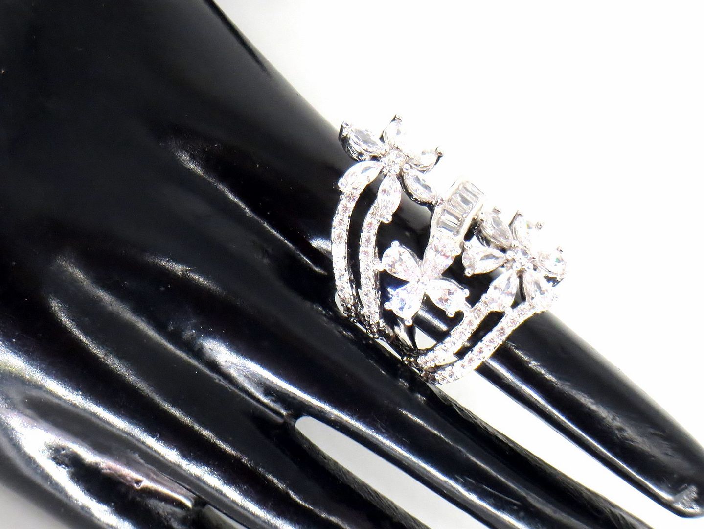 Jewelshingar Jewellery American Diamond Clear Colour Size 12 Silver Plated Ring For Girls ( 59021RIN )