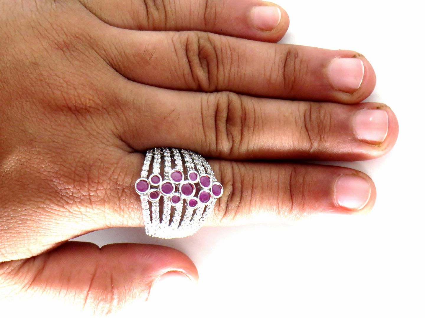Jewelshingar Jewellery American Diamond Pink Colour Size 15 Silver Plated Ring For Girls ( 59043RIN )