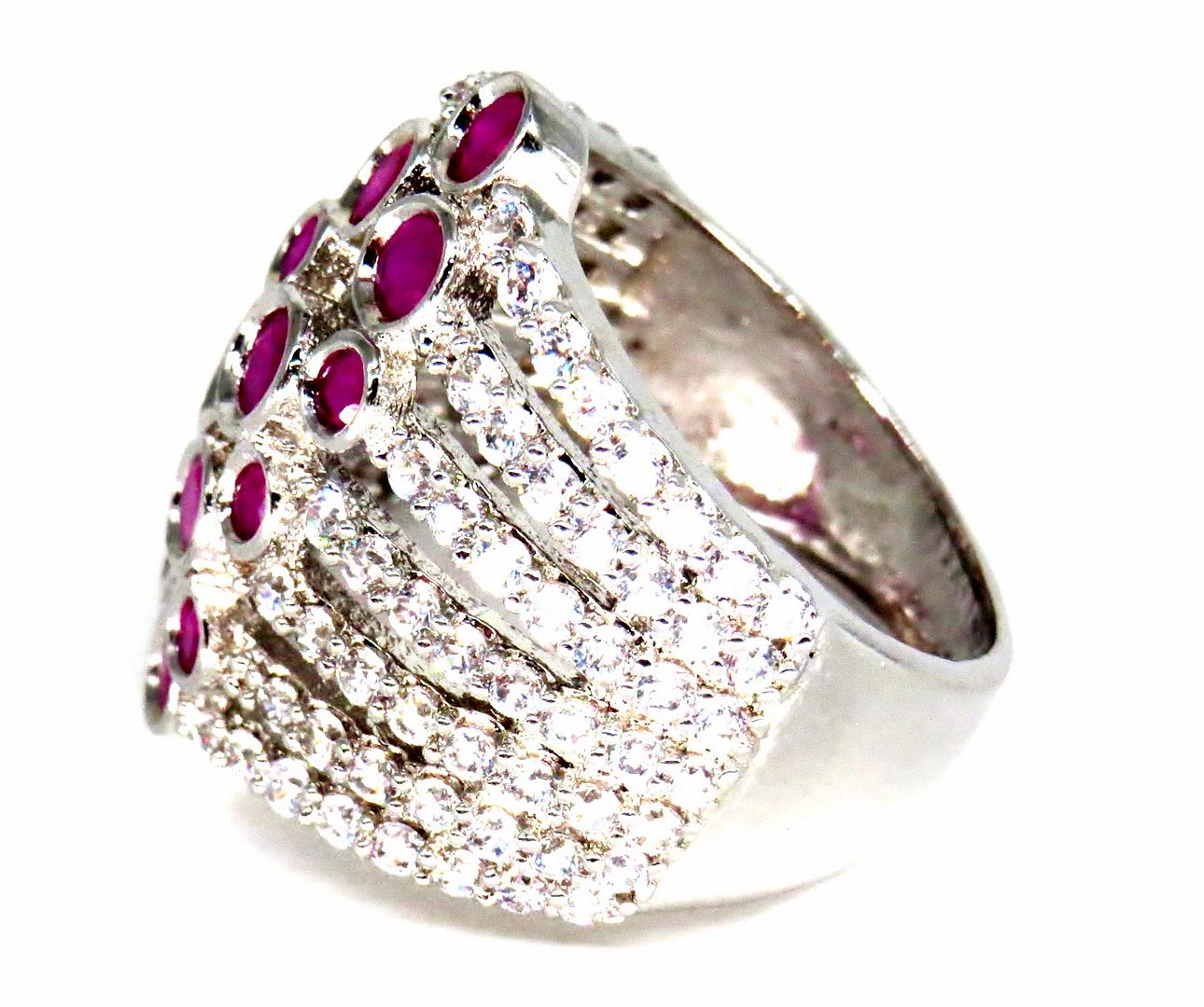 Jewelshingar Jewellery American Diamond Pink Colour Size 15 Silver Plated Ring For Girls ( 59043RIN )
