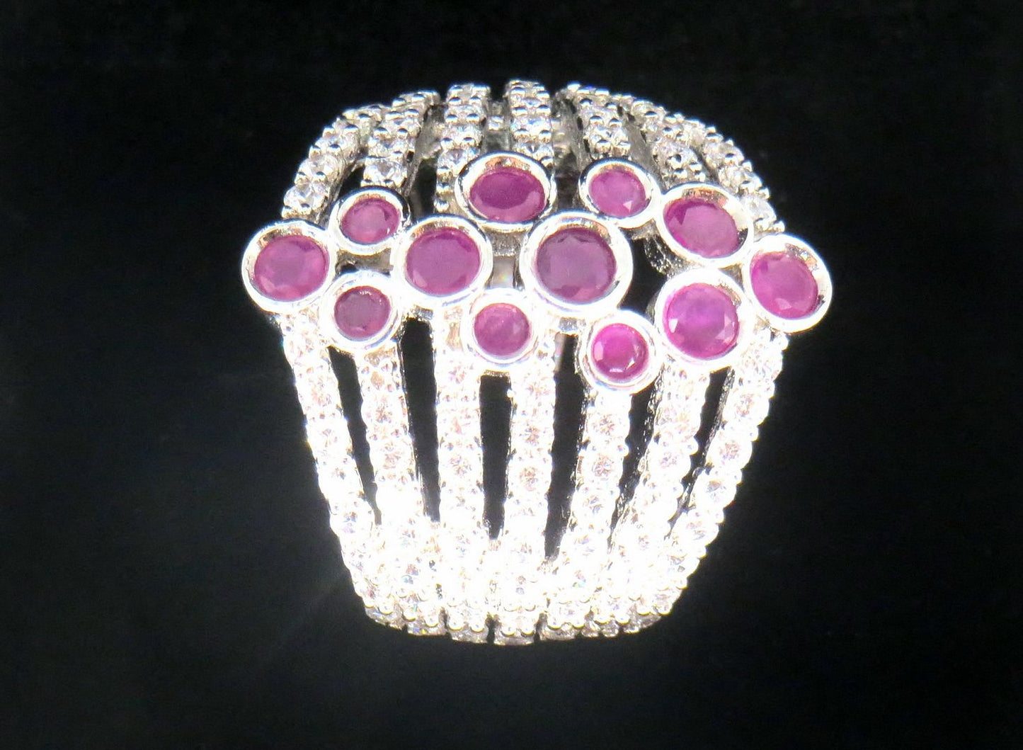 Jewelshingar Jewellery American Diamond Pink Colour Size 15 Silver Plated Ring For Girls ( 59043RIN )