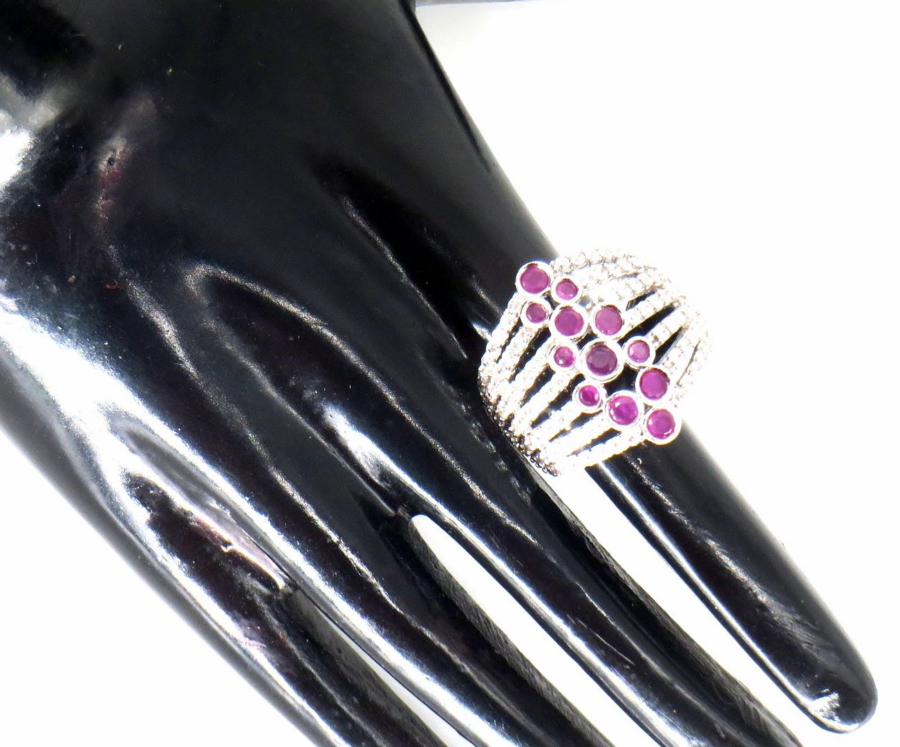 Jewelshingar Jewellery American Diamond Pink Colour Size 15 Silver Plated Ring For Girls ( 59043RIN )