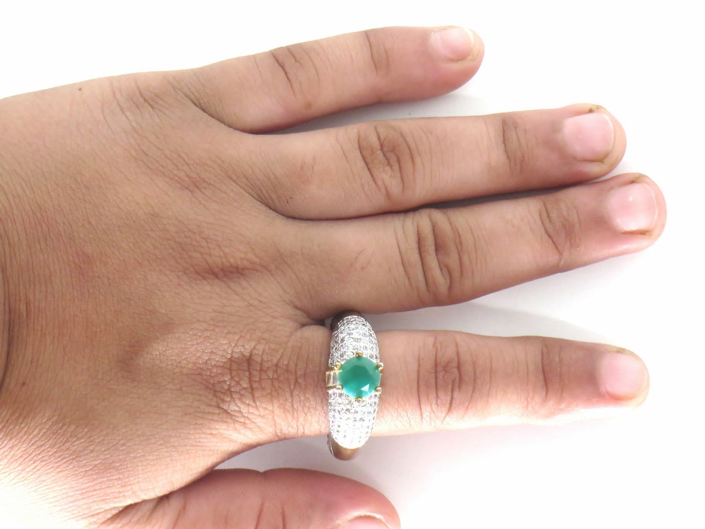 Jewelshingar Jewellery American Diamond Green Colour Size 16 Gold Plated Ring For Girls ( 59077RIN )