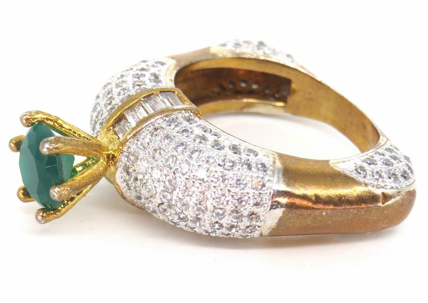 Jewelshingar Jewellery American Diamond Green Colour Size 16 Gold Plated Ring For Girls ( 59077RIN )