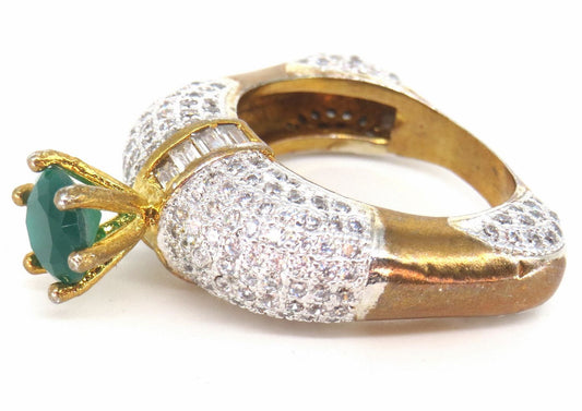 Jewelshingar Jewellery American Diamond Green Colour Size 16 Gold Plated Ring For Girls ( 59077RIN )
