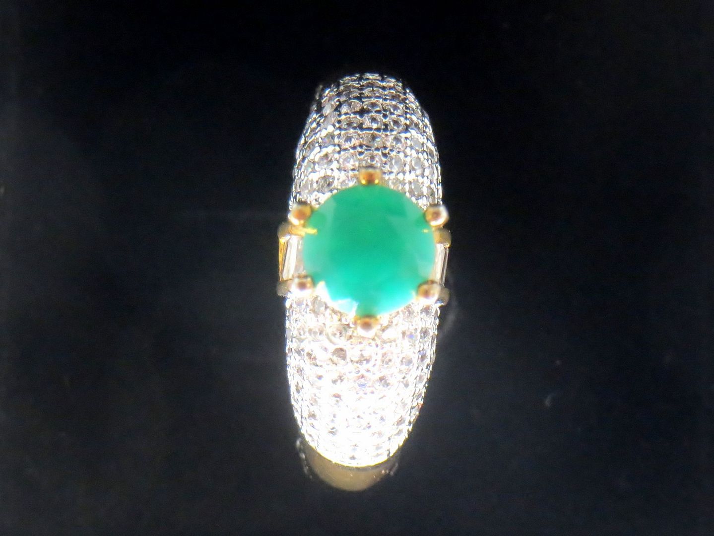 Jewelshingar Jewellery American Diamond Green Colour Size 16 Gold Plated Ring For Girls ( 59077RIN )