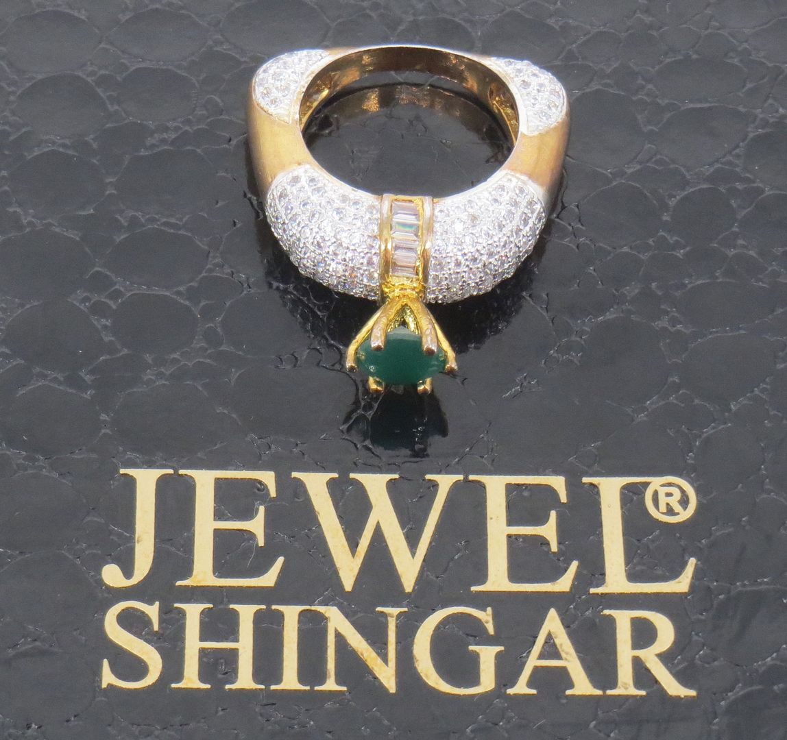 Jewelshingar Jewellery American Diamond Green Colour Size 16 Gold Plated Ring For Girls ( 59077RIN )