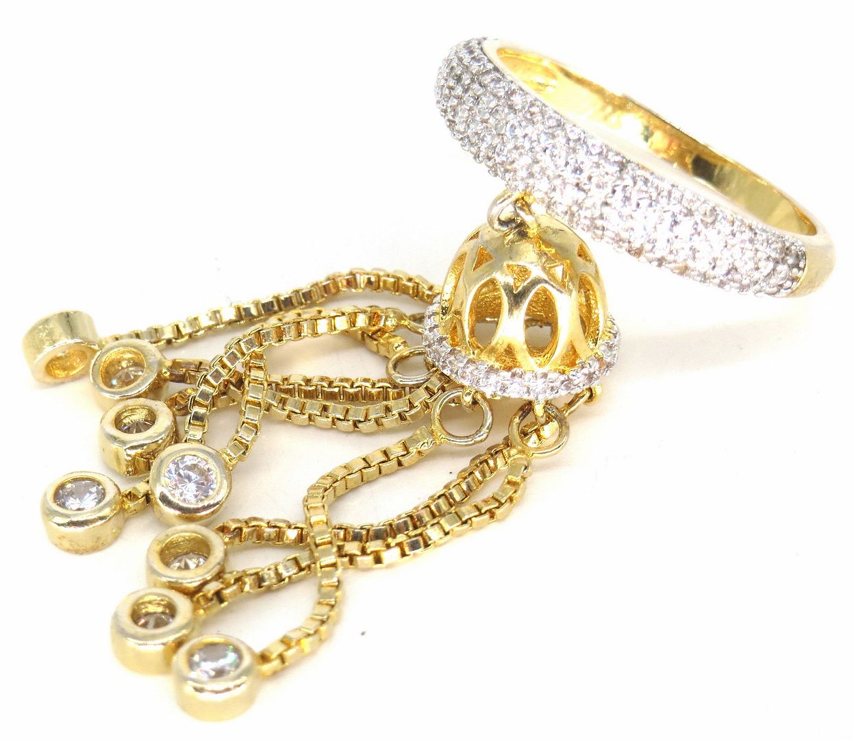 Jewelshingar Jewellery American Diamond Clear Colour Size 16 Gold Plated Ring For Girls ( 59116RIN )