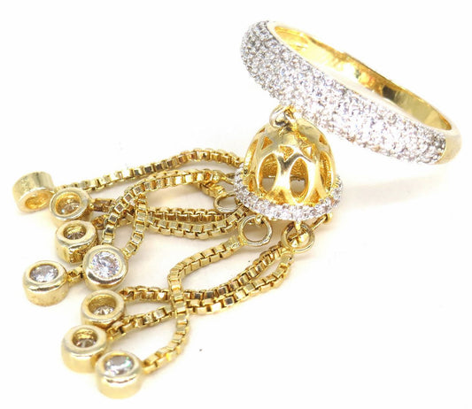 Jewelshingar Jewellery American Diamond Clear Colour Size 16 Gold Plated Ring For Girls ( 59116RIN )