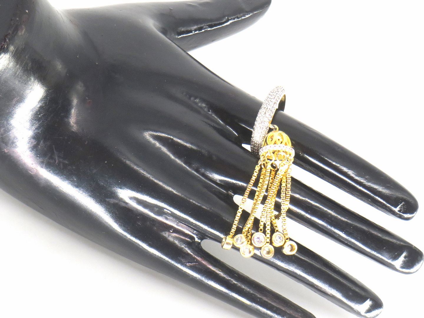 Jewelshingar Jewellery American Diamond Clear Colour Size 16 Gold Plated Ring For Girls ( 59116RIN )