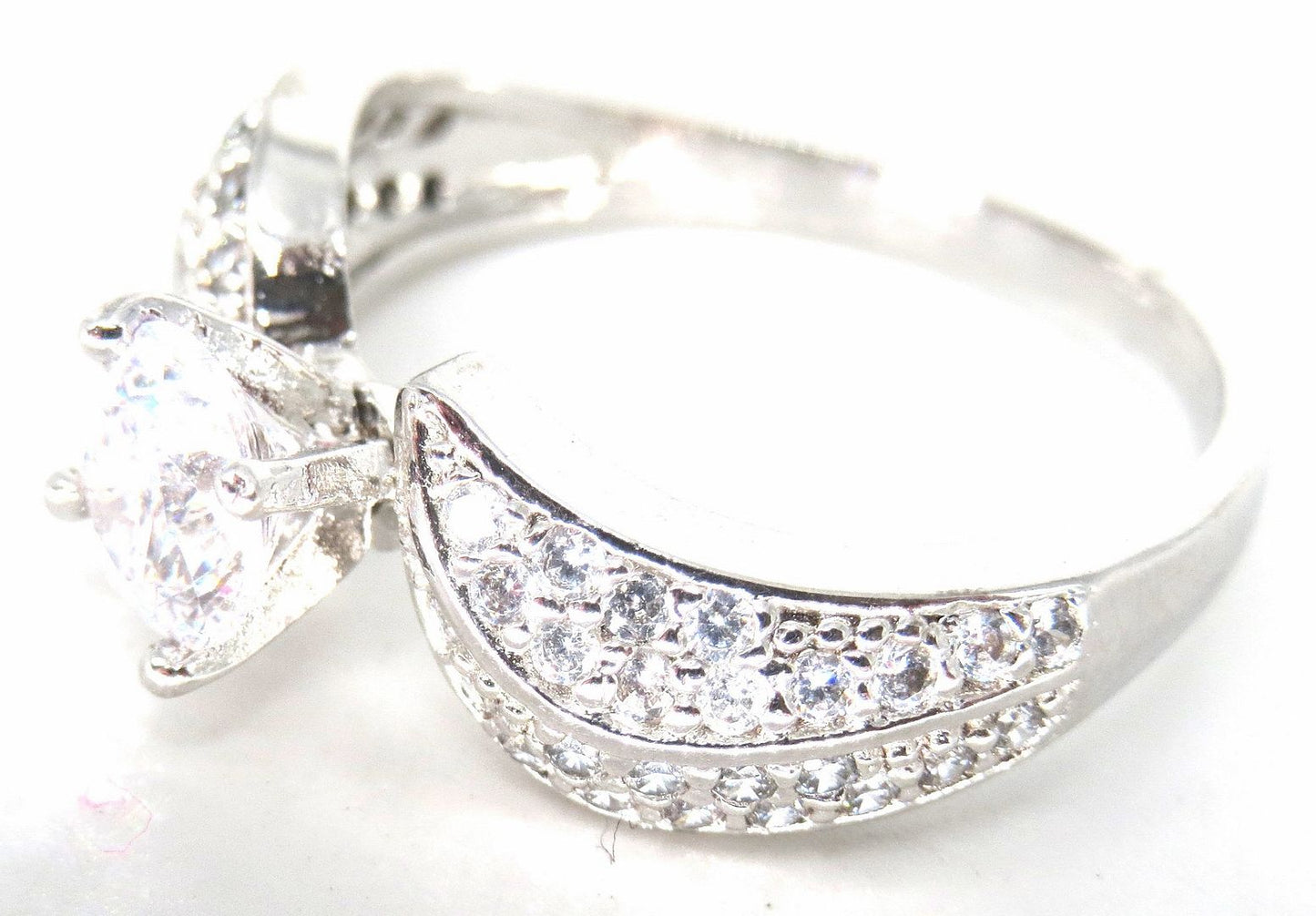 Jewelshingar Jewellery American Diamond Clear Colour Size 16 Silver Plated Ring For Girls ( 59138RIN )