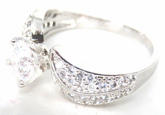 Jewelshingar Jewellery American Diamond Clear Colour Size 16 Silver Plated Ring For Girls ( 59138RIN )