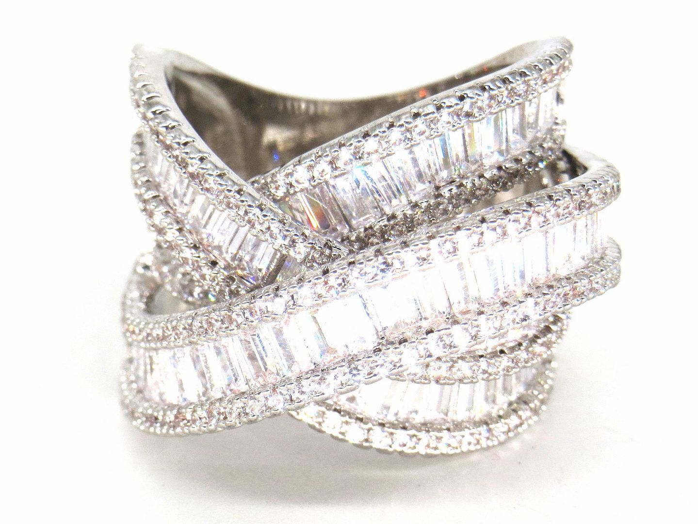 Jewelshingar Jewellery American Diamond Clear Colour Size 17 Silver Plated Ring For Girls ( 59483RIN )