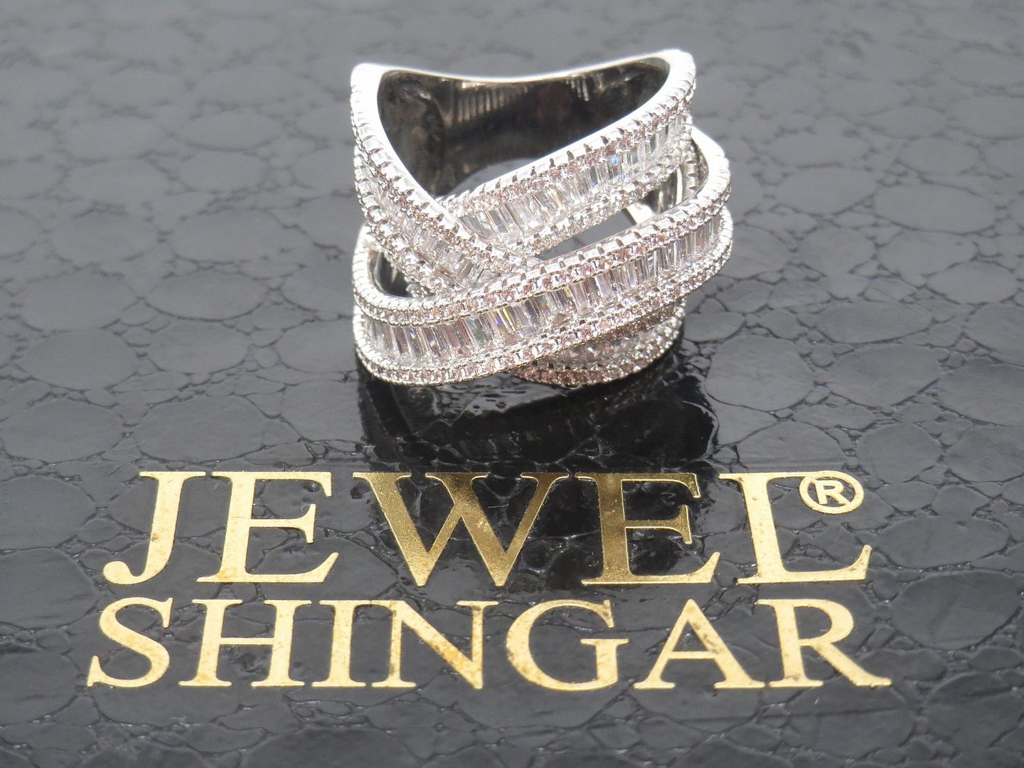 Jewelshingar Jewellery American Diamond Clear Colour Size 17 Silver Plated Ring For Girls ( 59483RIN )