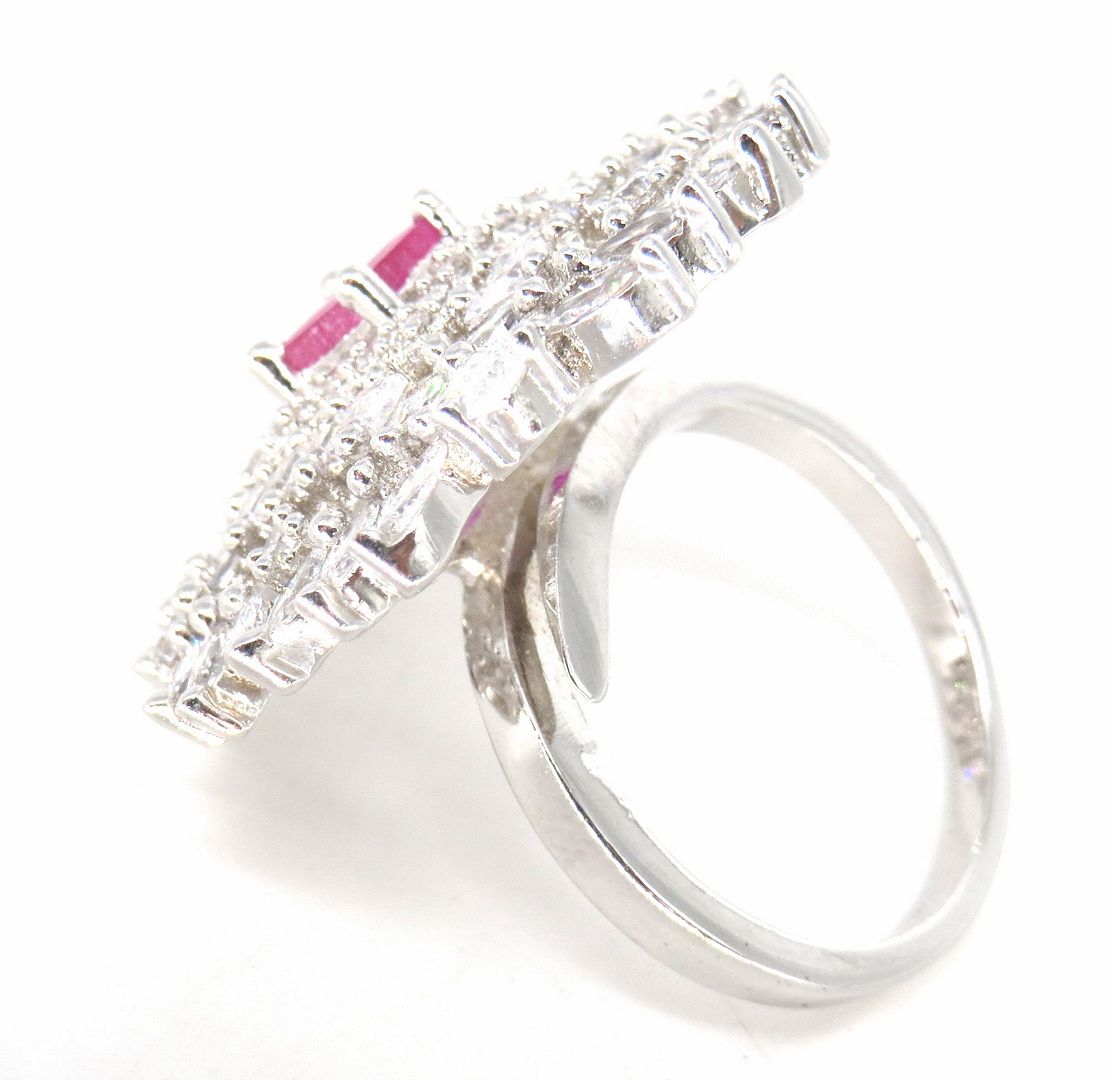 Jewelshingar Jewellery American Diamond Pink Colour Size Freesize Silver Plated Ring For Girls ( 59735FSR )