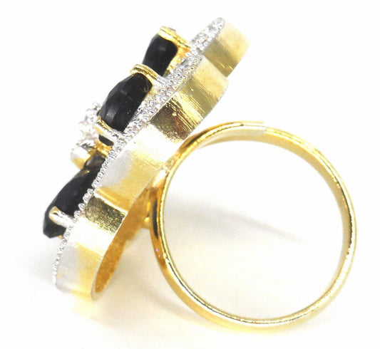 Jewelshingar Jewellery American Diamond Blue Colour Size Freesize Gold Plated Ring For Girls ( 59768FSR )