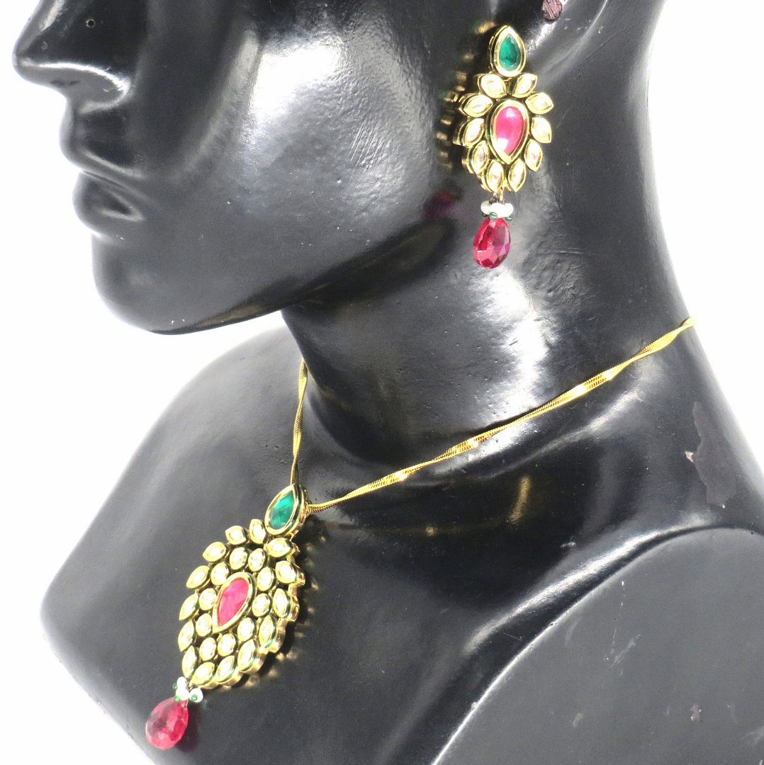Jewelshingar Jewellery Gold Plated Diamond Colour  Multi Polki Kundan Pendant Set For Women ( 60075DCP )