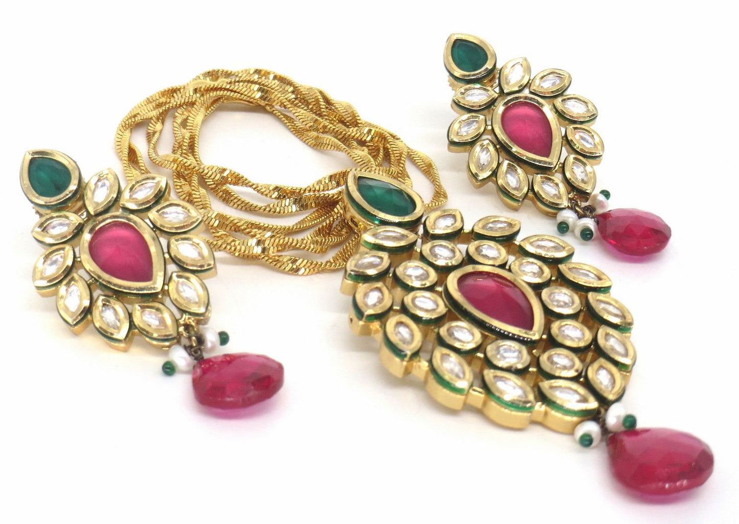 Jewelshingar Jewellery Gold Plated Diamond Colour  Multi Polki Kundan Pendant Set For Women ( 60075DCP )