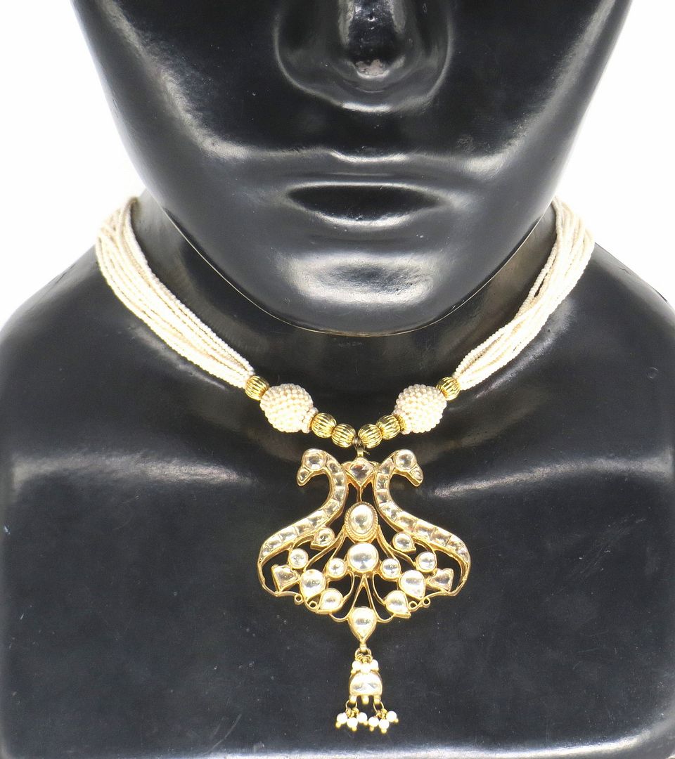 Jewelshingar Jewellery Gold Plated Diamond Colour Gold Polki Kundan Pendant Set For Women ( 60093ACP )