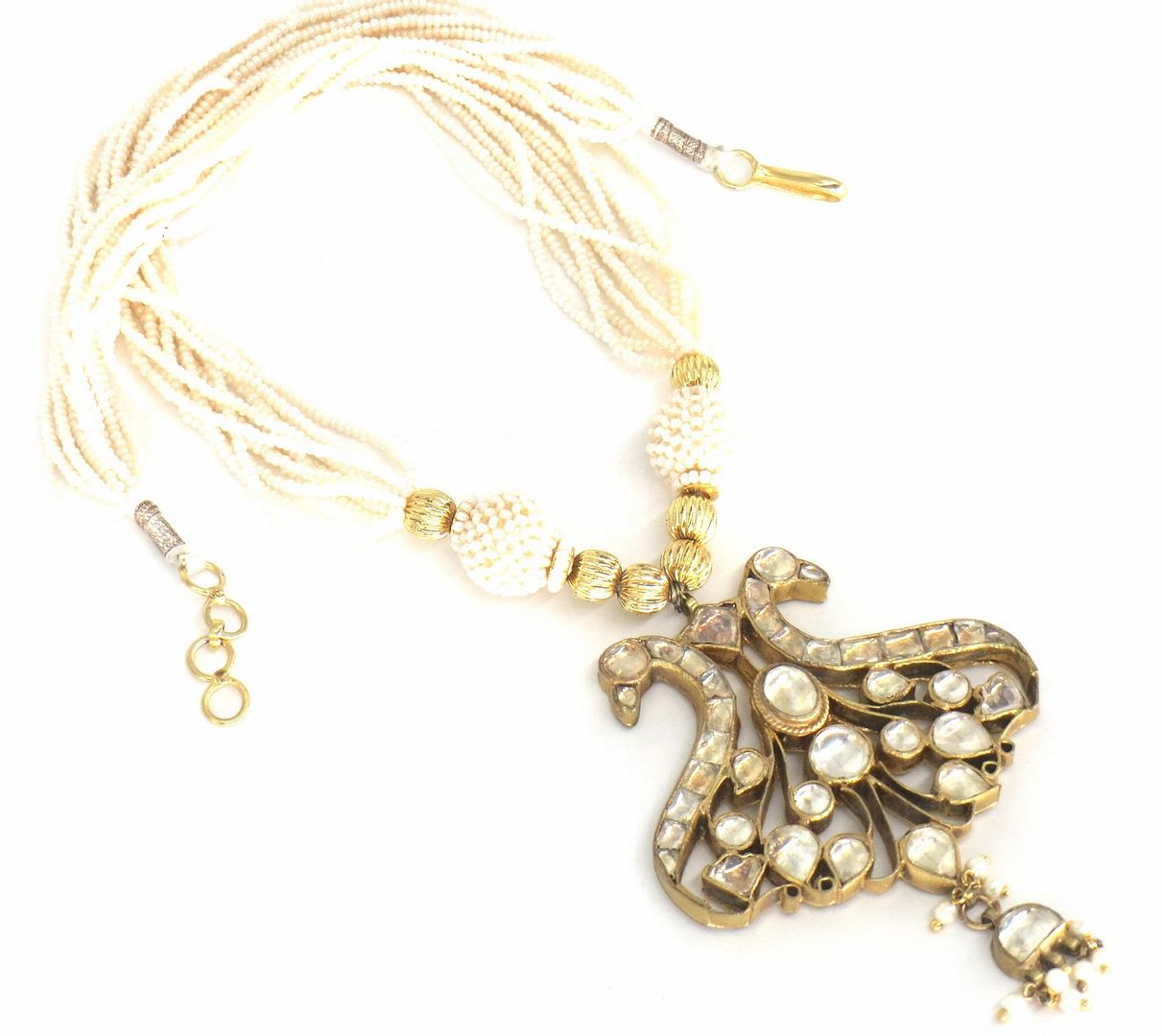 Jewelshingar Jewellery Gold Plated Diamond Colour Gold Polki Kundan Pendant Set For Women ( 60093ACP )