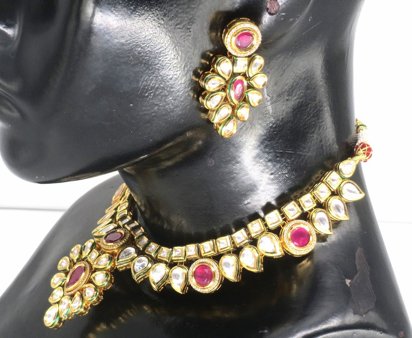 Jewelshingar Jewellery Gold Plated Diamond Colour Pink Polki Kundan Pendant Set For Women ( 60128ACS )