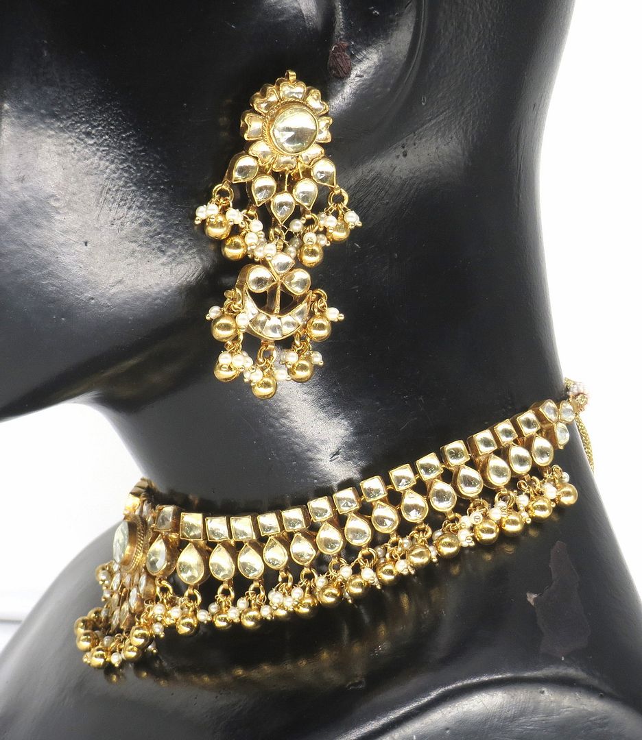 Jewelshingar Jewellery Gold Plated Diamond Colour Gold Polki Kundan Pendant Set For Women ( 60141ACS )