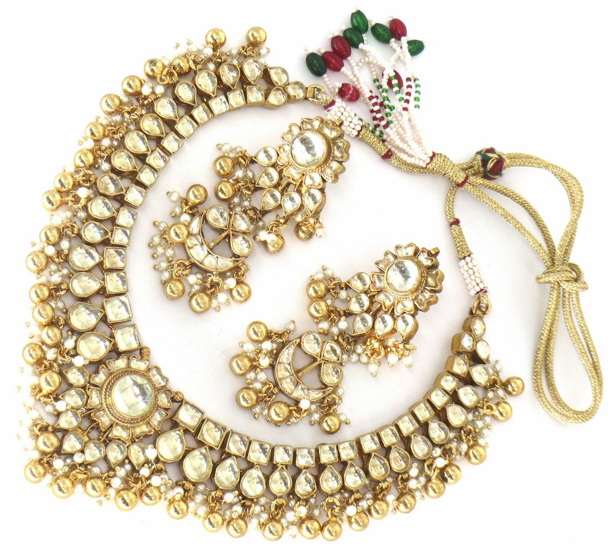Jewelshingar Jewellery Gold Plated Diamond Colour Gold Polki Kundan Pendant Set For Women ( 60141ACS )