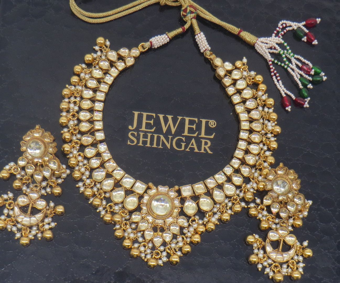 Jewelshingar Jewellery Gold Plated Diamond Colour Gold Polki Kundan Pendant Set For Women ( 60141ACS )