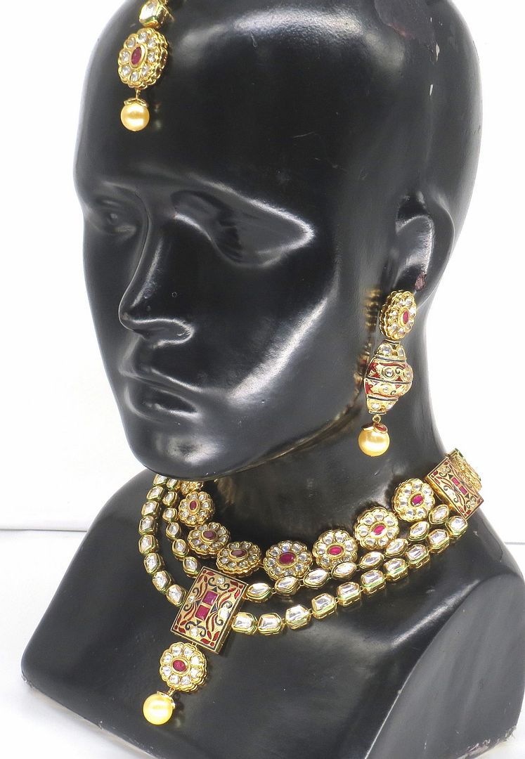 Jewelshingar Jewellery Gold Plated Diamond Colour Pink Polki Kundan Pendant Set For Women ( 60157ACS )