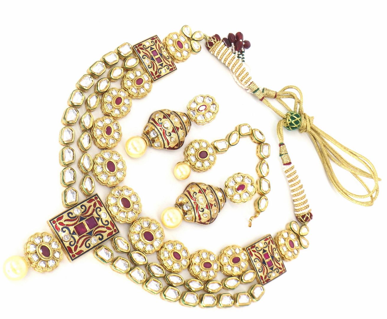 Jewelshingar Jewellery Gold Plated Diamond Colour Pink Polki Kundan Pendant Set For Women ( 60157ACS )
