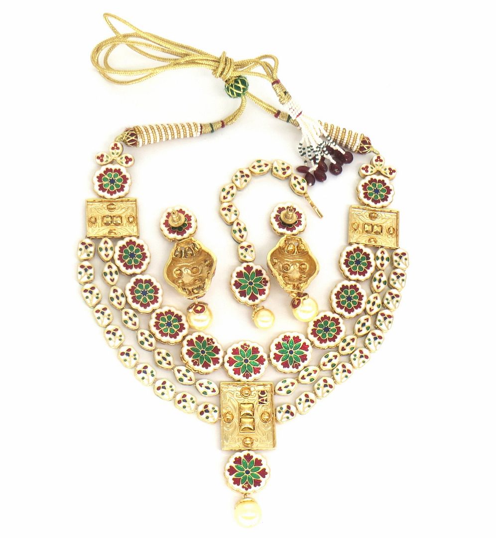 Jewelshingar Jewellery Gold Plated Diamond Colour Pink Polki Kundan Pendant Set For Women ( 60157ACS )
