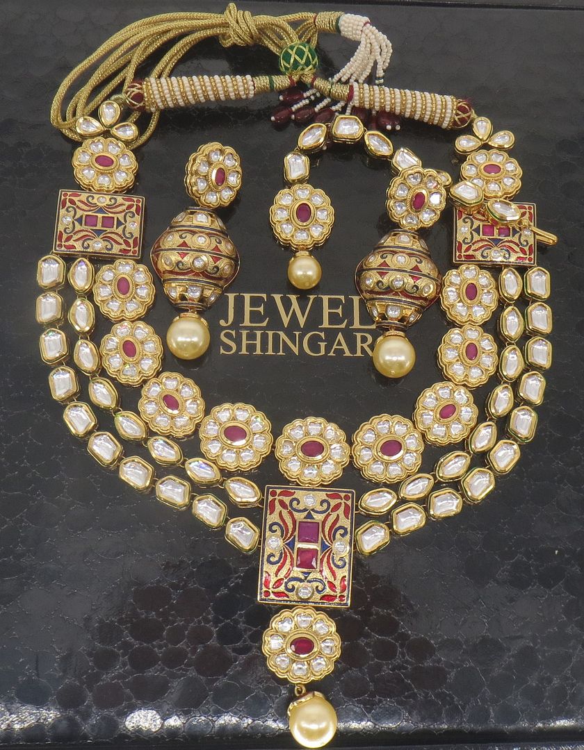 Jewelshingar Jewellery Gold Plated Diamond Colour Pink Polki Kundan Pendant Set For Women ( 60157ACS )