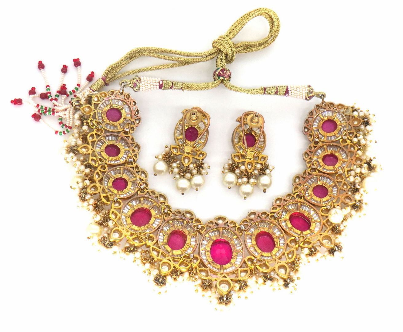 Jewelshingar Jewellery Gold Plated Diamond Colour Pink Polki Kundan Necklace For Women ( 60164ACS )