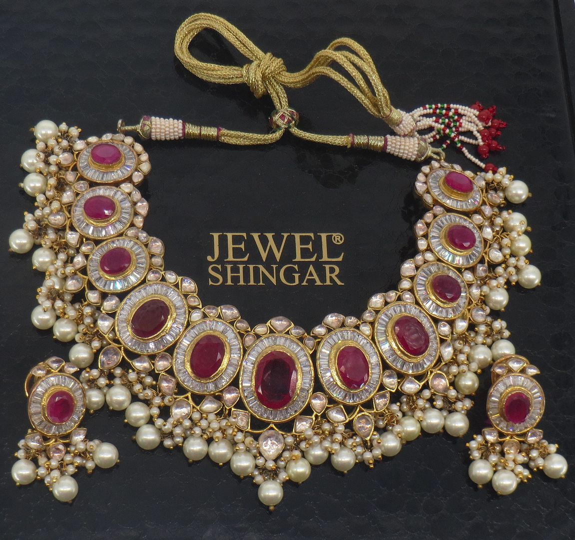 Jewelshingar Jewellery Gold Plated Diamond Colour Pink Polki Kundan Necklace For Women ( 60164ACS )