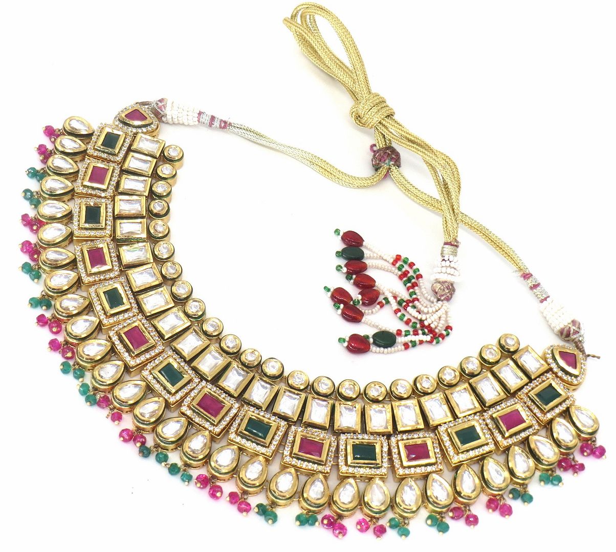 Jewelshingar Jewellery Gold Plated Diamond Colour  Multi Polki Kundan Necklace For Women ( 60169ACN )