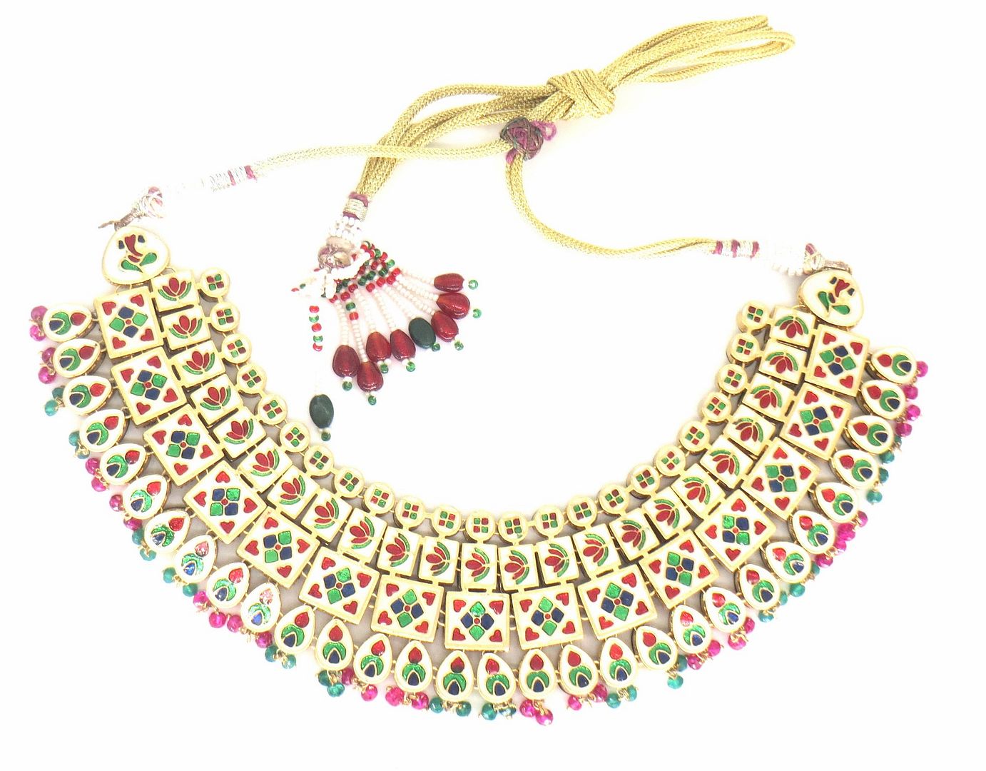 Jewelshingar Jewellery Gold Plated Diamond Colour  Multi Polki Kundan Necklace For Women ( 60169ACN )