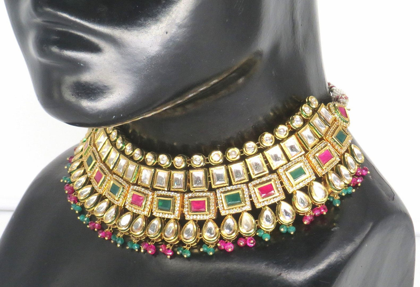 Jewelshingar Jewellery Gold Plated Diamond Colour  Multi Polki Kundan Necklace For Women ( 60169ACN )