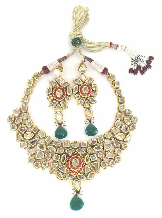 Jewelshingar Jewellery Gold Plated Diamond Colour Multi Polki Kundan Necklace For Women ( 60193ACS )