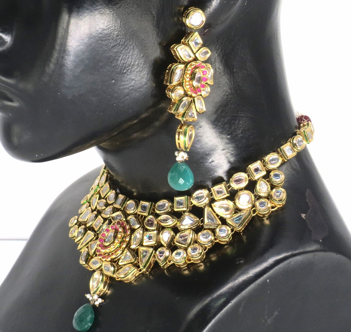 Jewelshingar Jewellery Gold Plated Diamond Colour Multi Polki Kundan Necklace For Women ( 60193ACS )