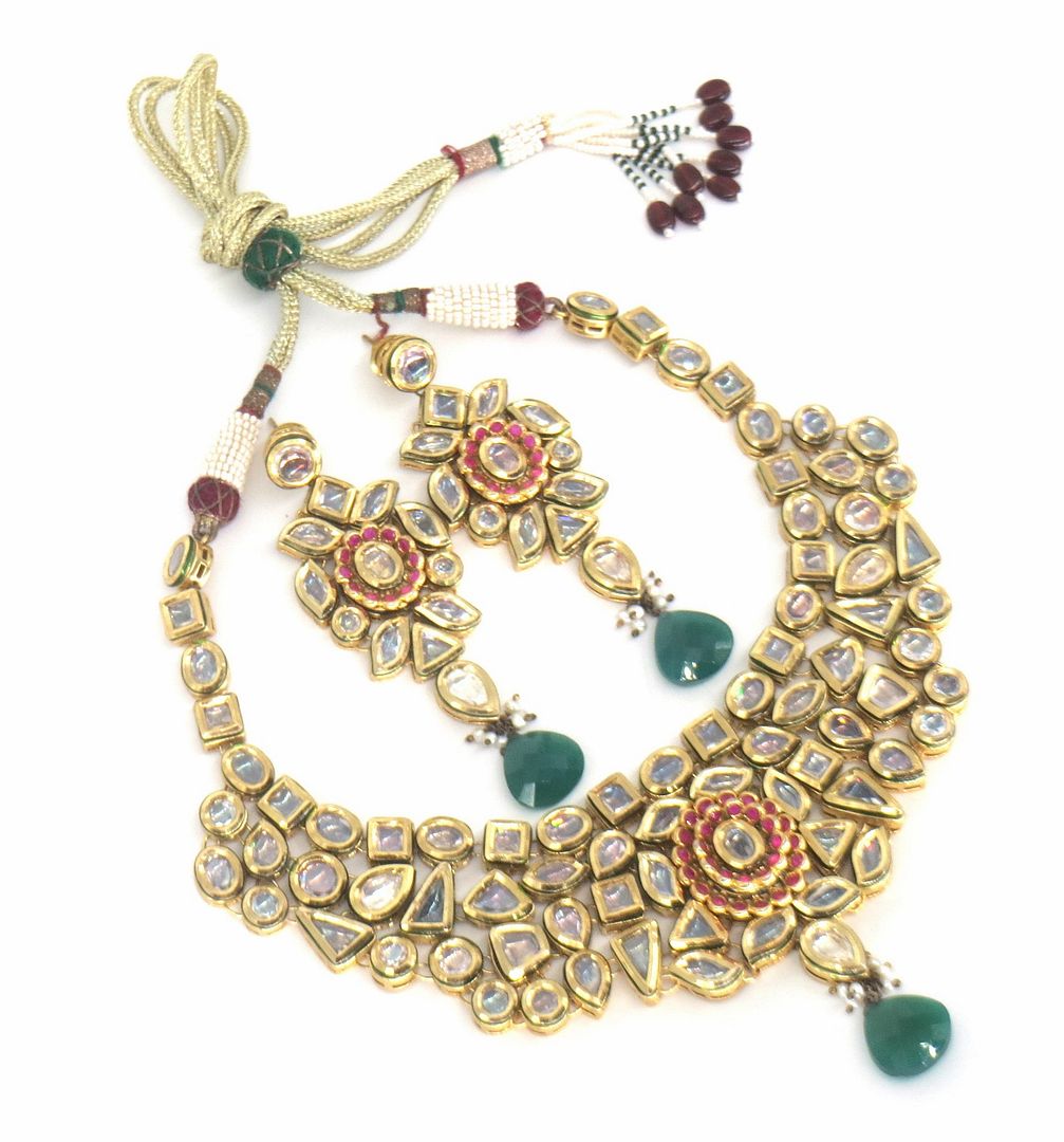 Jewelshingar Jewellery Gold Plated Diamond Colour Multi Polki Kundan Necklace For Women ( 60193ACS )