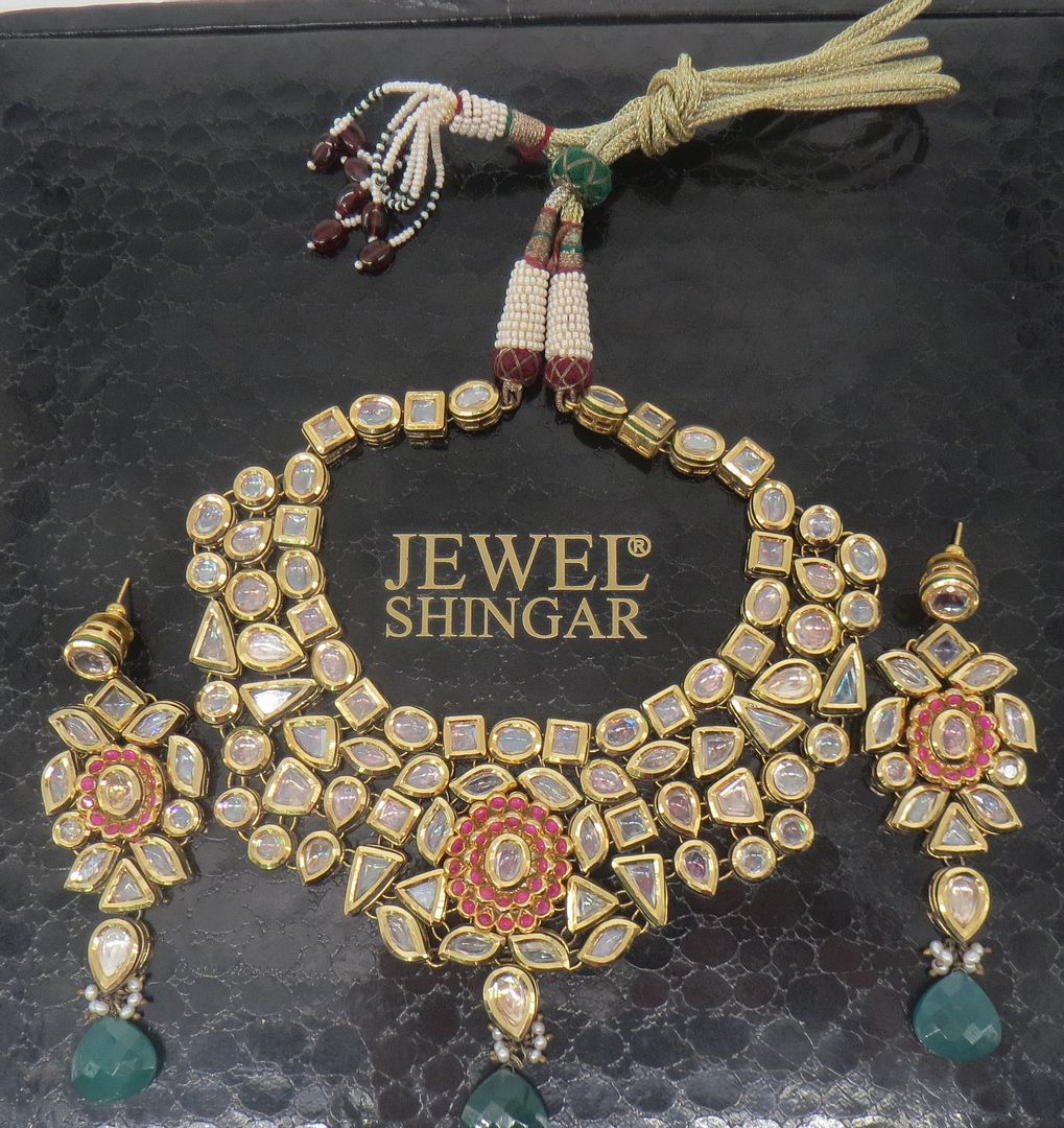Jewelshingar Jewellery Gold Plated Diamond Colour Multi Polki Kundan Necklace For Women ( 60193ACS )