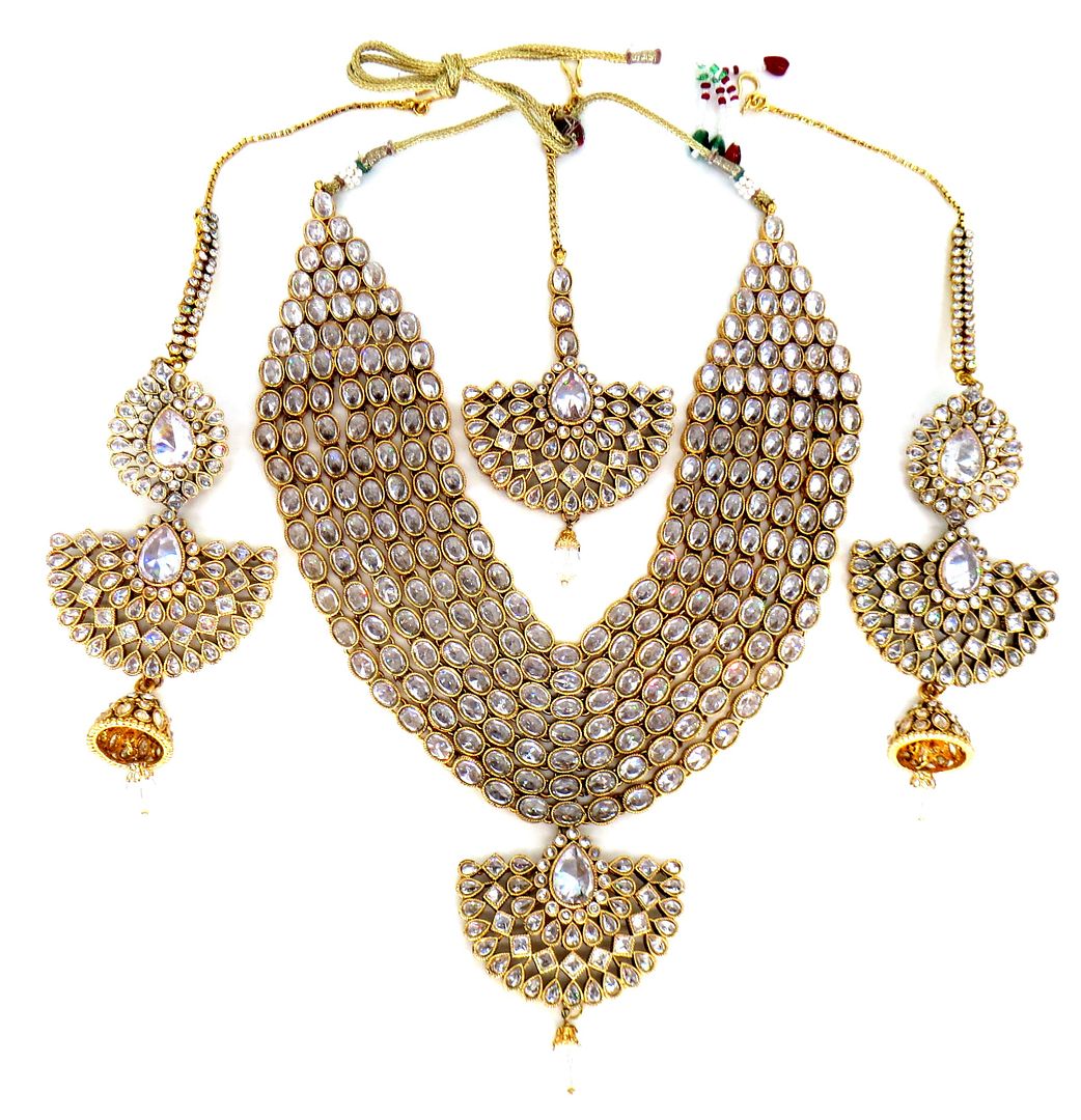 Jewelshingar Jewellery Gold Plated Diamond Colour Clear Polki Kundan Necklace For Women ( 60248NEM )