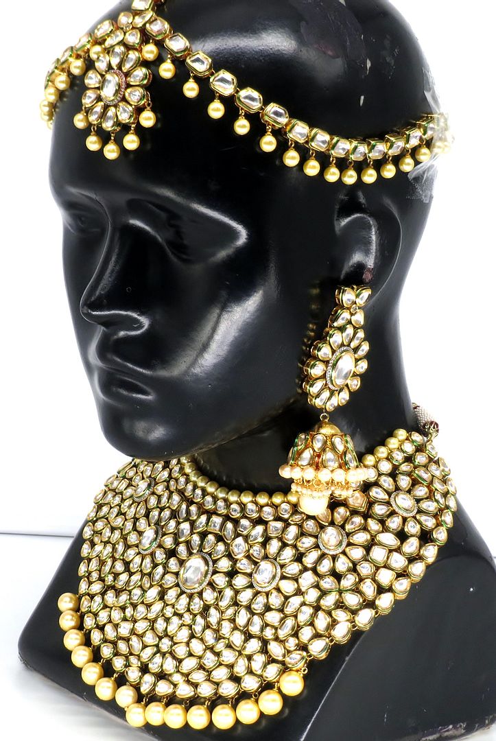 Jewelshingar Jewellery Gold Plated Diamond Colour Clear Polki Kundan Necklace For Women ( 60265NEM )