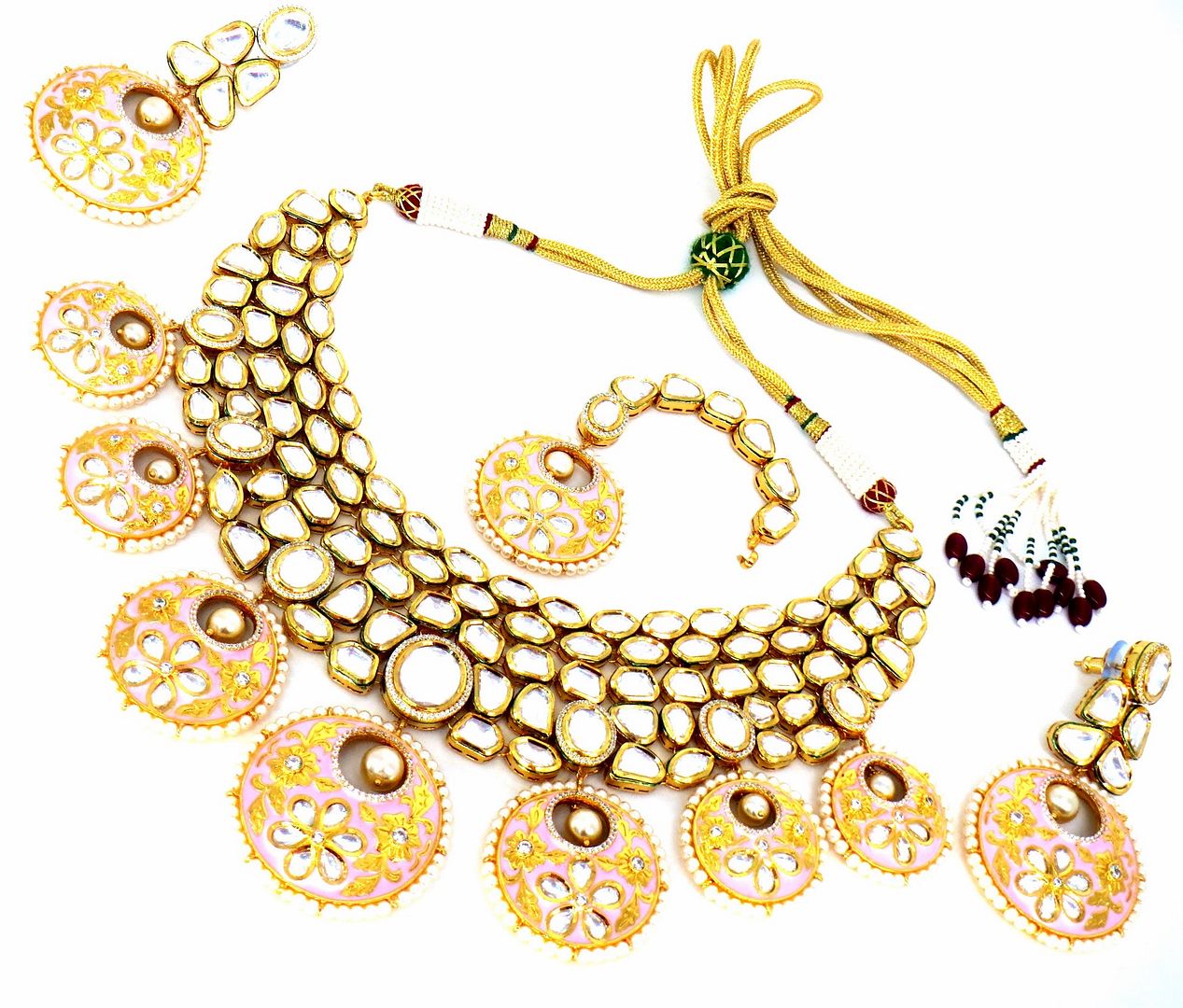 Jewelshingar Jewellery Fine Antique Polki Kundan Gold Plated Pink Colour Necklace For Women ( 60269ACS )