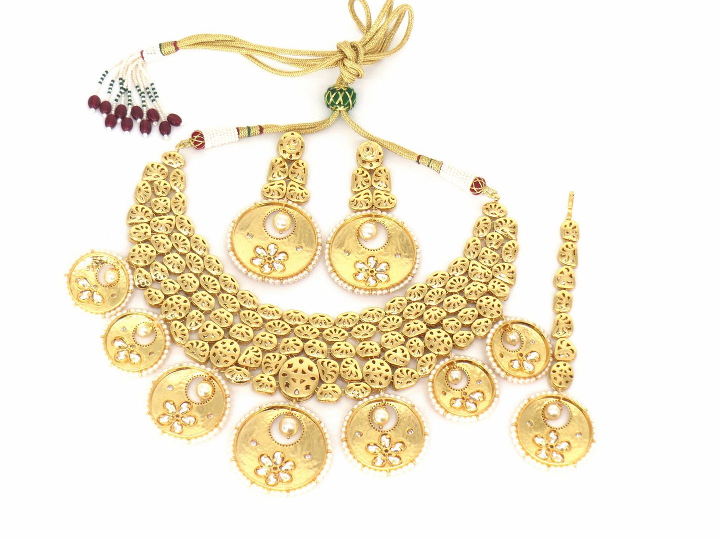 Jewelshingar Jewellery Fine Antique Polki Kundan Gold Plated Pink Colour Necklace For Women ( 60269ACS )