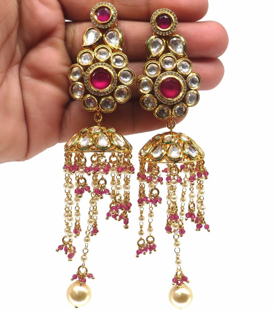 Jewelshingar Jewellery Fine Antique Polki Kundan Gold Plated Pink Colour Necklace For Women ( 60273ACS )